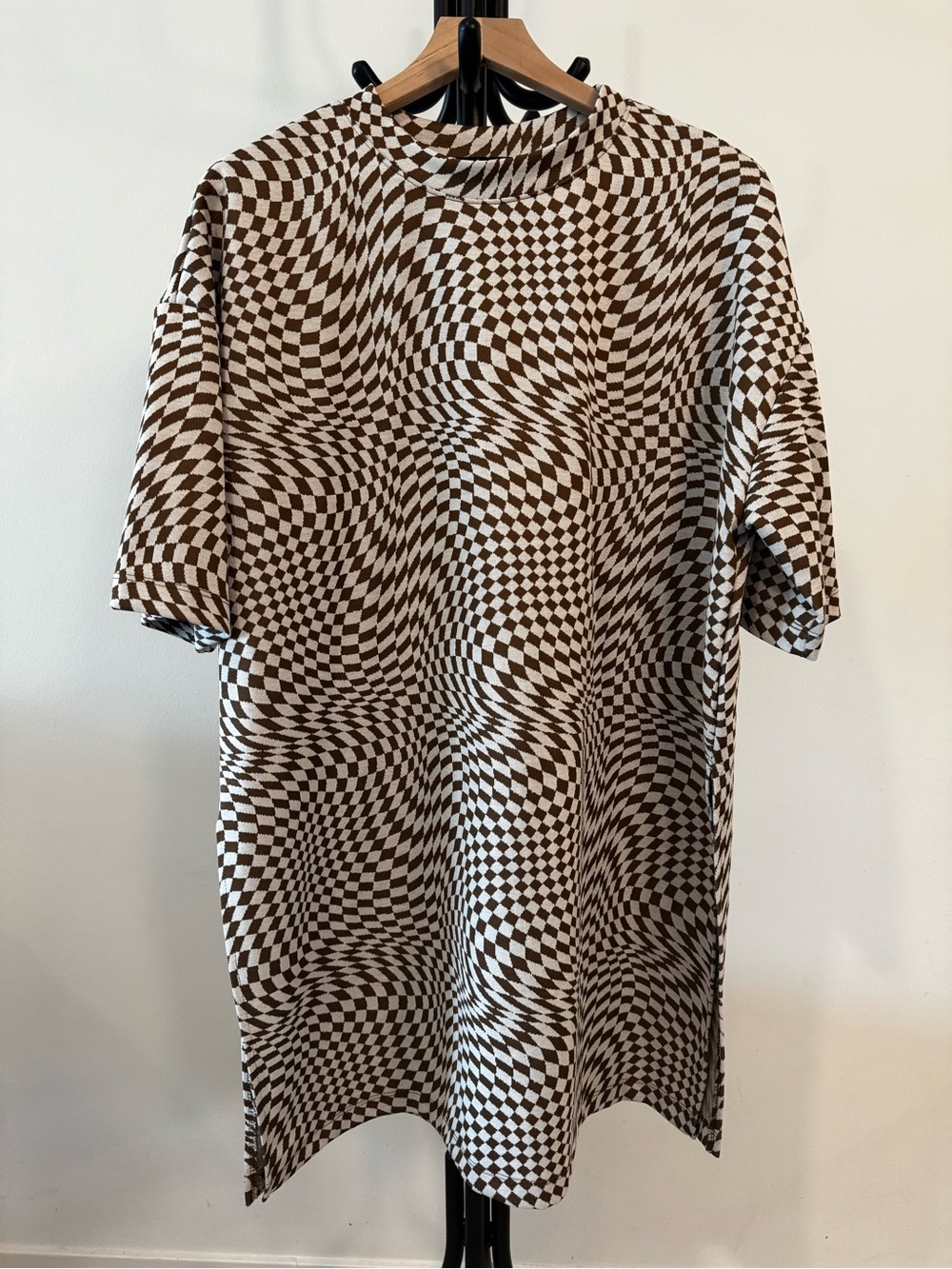 Dressed in LALA Brown and White Checkerboard Tunic Top